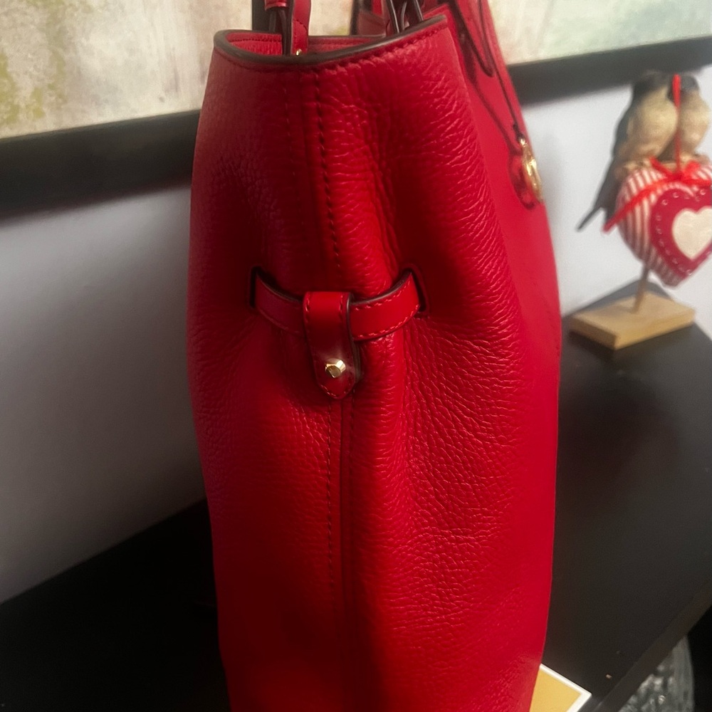 Michael Kors NWOT Lenox Pebble Crimson Red Leather Large Tote Bag - Picture 6 of 12